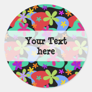 Sticker Rond Fleurs rétro couleur motif transparente