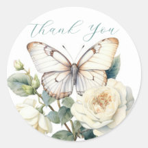 Fleurs romantiques et papillon blanc merci