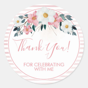 Sticker Rond Fleurs Rose Poussiéreux Merci