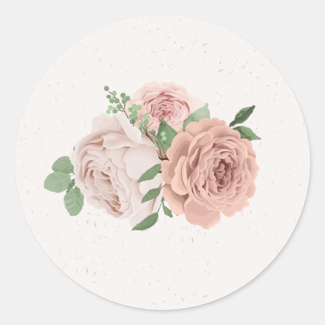 Sticker Rond fleurs rose rousse romantique & feuille classique  (Devant)