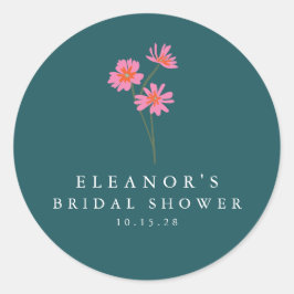 Sticker Rond Fleurs Rose Sarcelle Vertes Bohème Mariage Personn