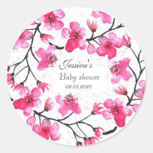 Sticker Rond Fleurs roses cerise Fleur rose Fille Baby shower