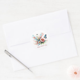 Sticker Rond Fleurs roses et bleues Bonne fête des Mères