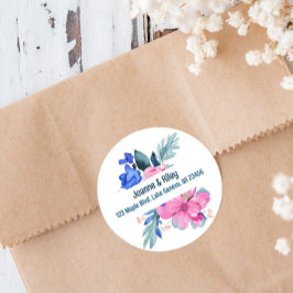 Sticker Rond Fleurs roses et bleues jolies personnalisées