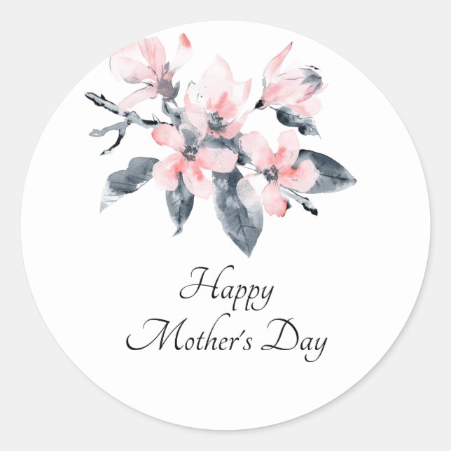 Sticker Rond Fleurs roses et gris Aquarelle classique Fête des  (Devant)
