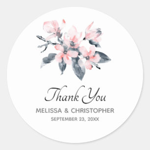 Sticker Rond Fleurs roses et gris Merci d'aquarelle classique
