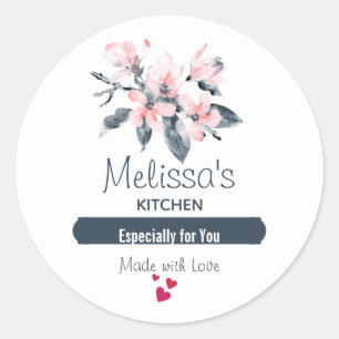 Sticker Rond Fleurs roses et grises Cuisine Aquarelle classique