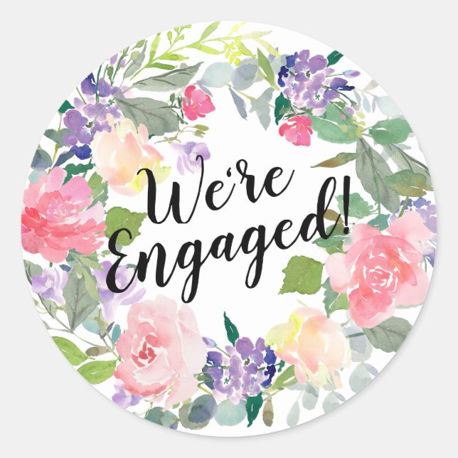 Sticker Rond Fleurs roses et violettes Nous sommes engagés dans (Devant)