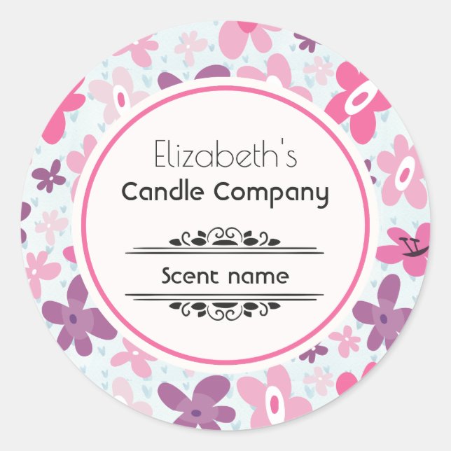 Sticker Rond Fleurs roses mignonnes Motif Whimsical (Devant)
