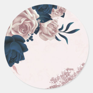 Sticker Rond fleurs roses navales et poussiéreuses rose
