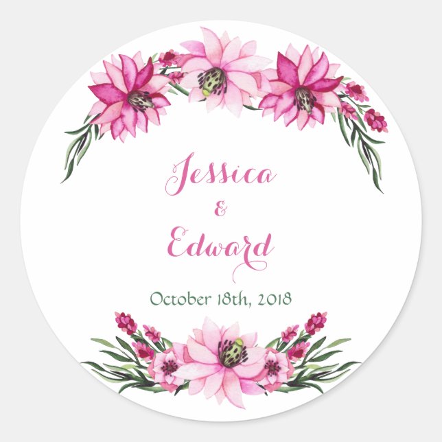 Sticker Rond Fleurs roses romantiques Mariage d'aquarelle (Devant)