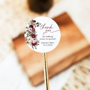 Sticker Rond Fleurs Roses Rouge-Bourgogne Douche Merci