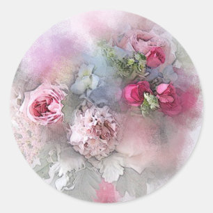 Sticker Rond Fleurs Roses Rouges Roses Aquarelle personnalisée
