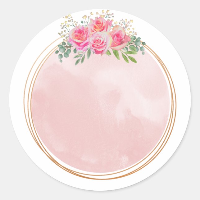 Sticker Rond Fleurs roses tendres Élégantes ' (Devant)
