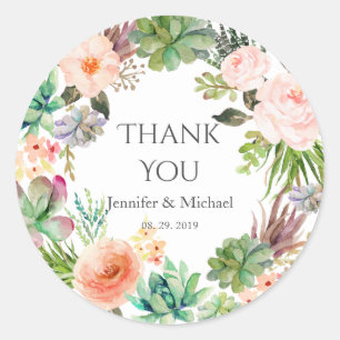 Sticker Rond Fleurs roses Turquoise Vert Succulent Cactus Maria