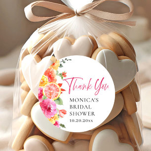 Sticker Rond Fleurs roses vives tranche d'agrumes Baby Shower