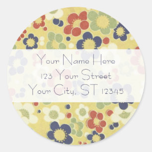 Sticker Rond Fleurs rouges, blanches, bleues et vertes Jaunes