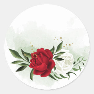 Sticker Rond Fleurs rouges et blanches verdure botanique