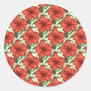 Sticker Rond Fleurs rouges motifs à fleurs tropicales