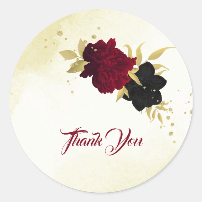 Sticker Rond fleurs rouges noires or feuille mariage (Devant)