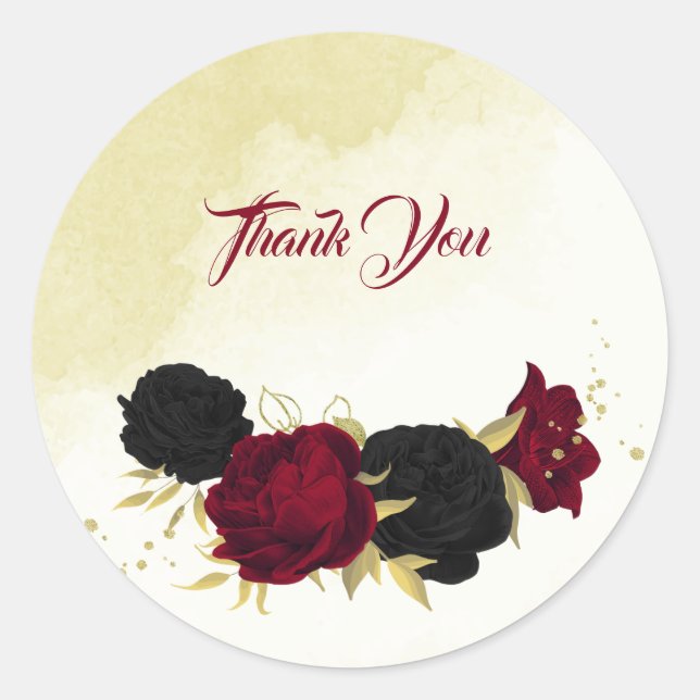 Sticker Rond fleurs rouges noires or feuille mariage (Devant)