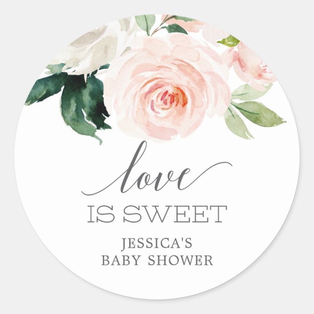 Sticker Rond Fleurs rougissantes L'amour est Baby shower doux F (Devant)