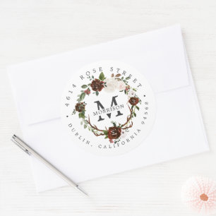 Sticker Rond Fleurs rustiques   Adresse de retour botanique boh
