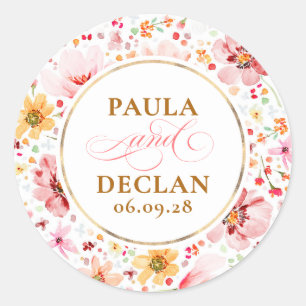 Sticker Rond Fleurs sauvages aquarelle mariage élégant