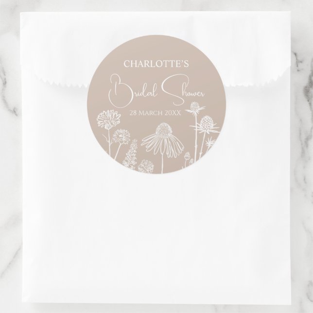 Sticker Rond Fleurs sauvages au caramel esquissées Floral  (Sac)