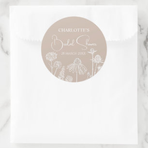 Sticker Rond Fleurs sauvages au caramel esquissées floral