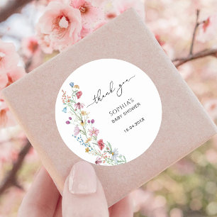 Sticker Rond Fleurs sauvages Baby shower Merci