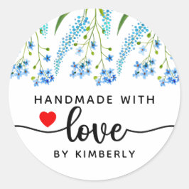 Sticker Rond Fleurs sauvages bleus fait main avec amour