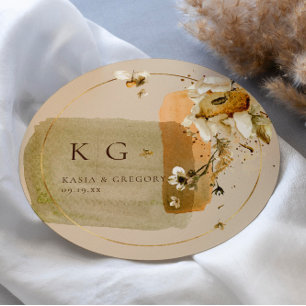 Sticker Rond Fleurs sauvages boho minimaux   Monogramme Mariage