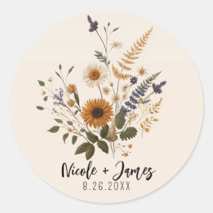 Sticker Rond Fleurs Sauvages Bouquet Floral Vintage Mariage Boh