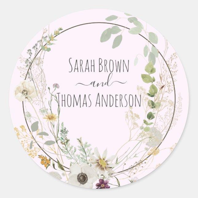 Sticker Rond Fleurs Sauvages Couleurs Douces Bébé rose (Devant)