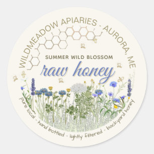 Sticker Rond Fleurs sauvages crus locaux purs en bouteille avec
