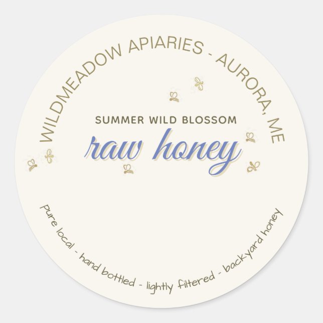 Sticker Rond Fleurs sauvages crus locaux purs en bouteille avec (Devant)