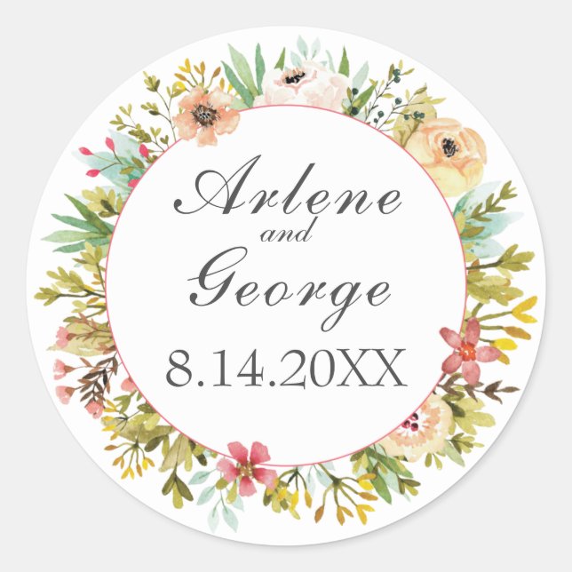 Sticker Rond Fleurs sauvages d'aquarelle simple et Mariage de f (Devant)
