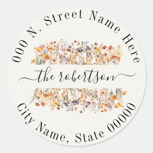 Sticker Rond Fleurs sauvages d'automne Boho Adresse de retour (Devant)