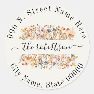 Sticker Rond Fleurs sauvages d'automne Boho Adresse de retour