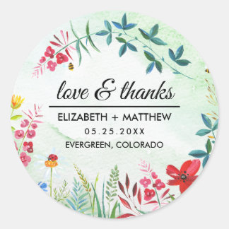 Sticker Rond Fleurs sauvages d'été Merci Mariage 
