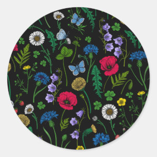Sticker Rond Fleurs sauvages en noir
