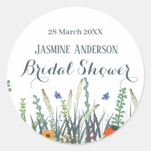 Sticker Rond Fleurs sauvages et papillons