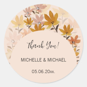 Sticker Rond Fleurs sauvages jaune moutarde bohème pastel