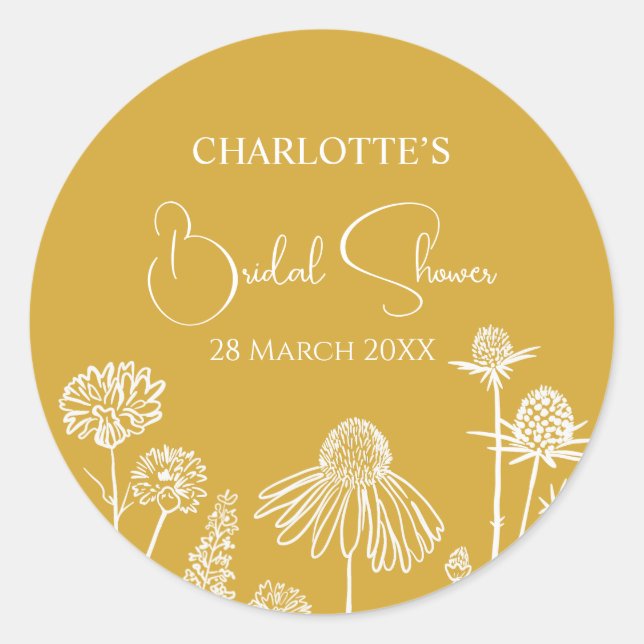 Sticker Rond Fleurs sauvages jaunes dessinées Floral  (Devant)