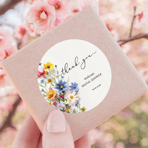 Sticker Rond Fleurs Sauvages Merci Cadeau de Mariage
