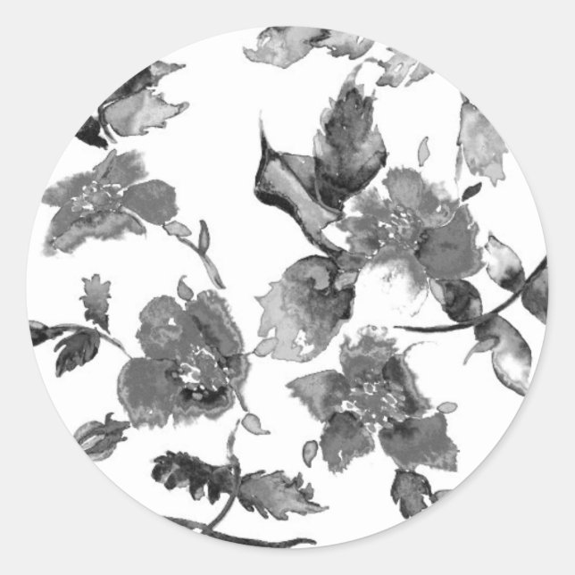 Sticker Rond Fleurs sauvages noires et blanches modernes minima (Devant)