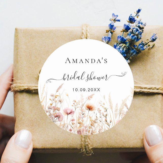 Sticker Rond Fleurs sauvages pêche beige automne amour douche d (Créateur téléchargé)