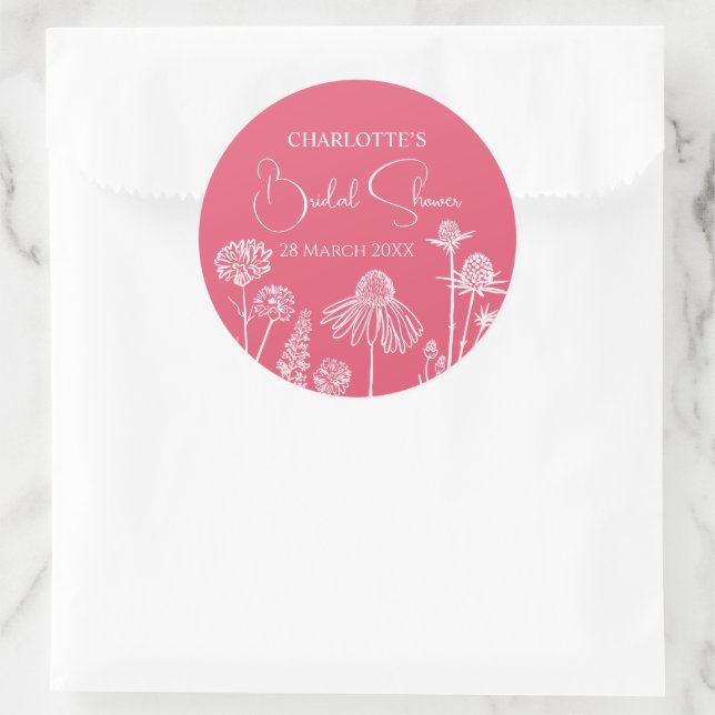 Sticker Rond Fleurs sauvages roses esquissées florales  (Sac)