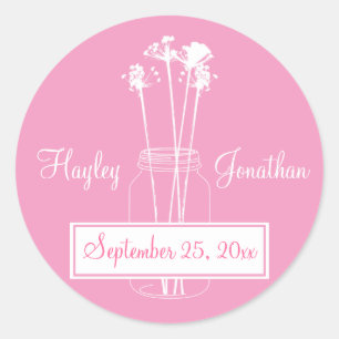 Sticker Rond Fleurs sauvages roses et blancs Mason Jar Enregist
